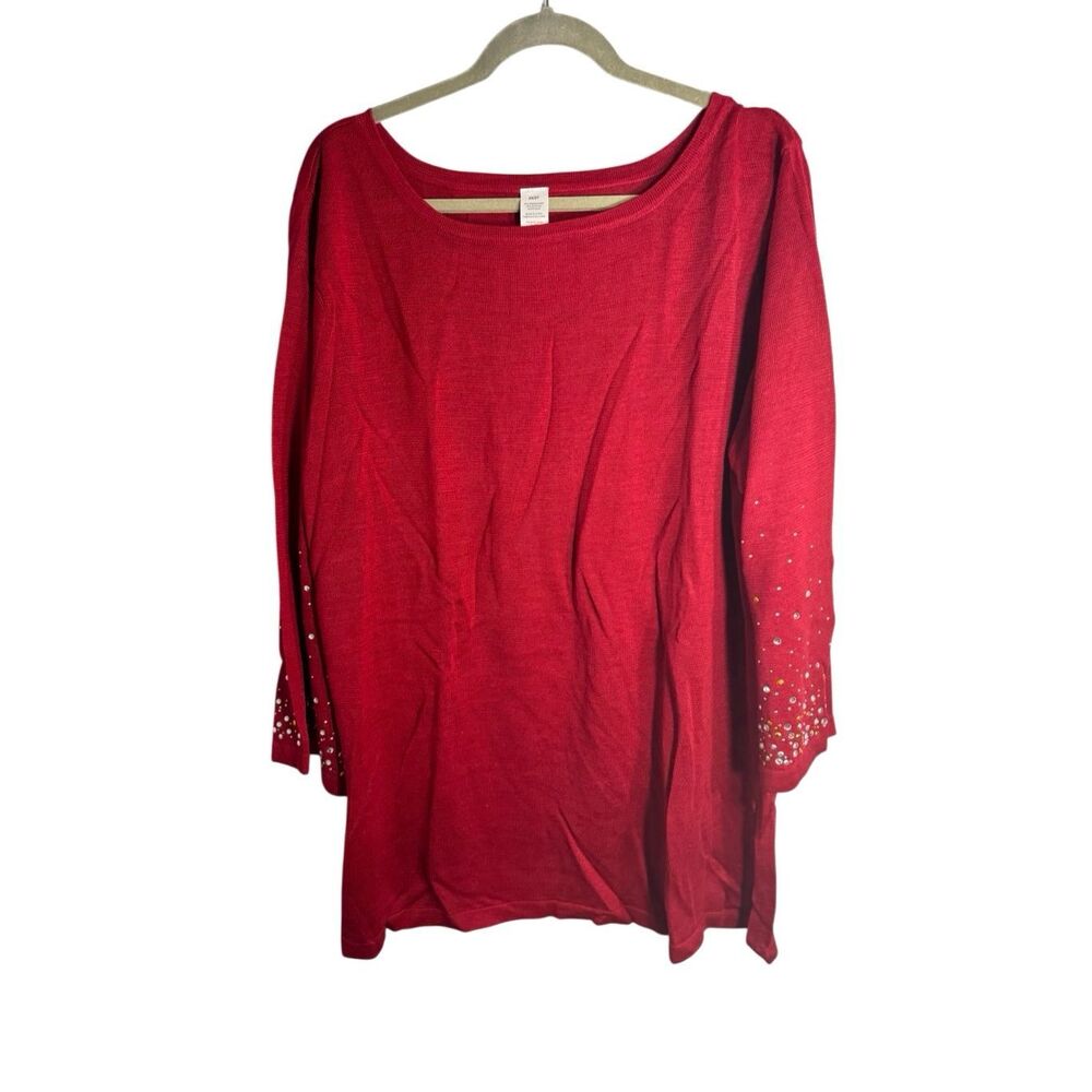 Avon Women's Embellished Quarter Sleeve Knit Tunic Sweater Top Red 3X NWOT